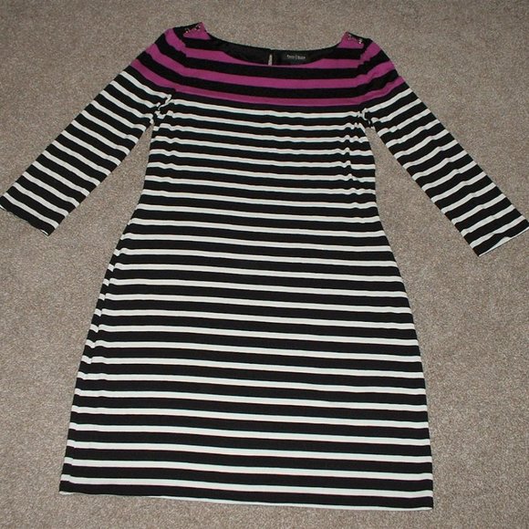 White House Black Market Womens Striped Shift Dress Purple Rayon Size Medium EUC - Picture 4 of 4